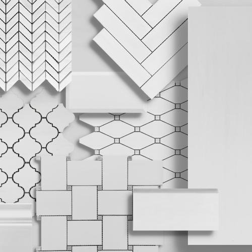 Bianco Dolomite Marble Long Octagon Rhomboid with Black Dots Mosaic Tile Polished