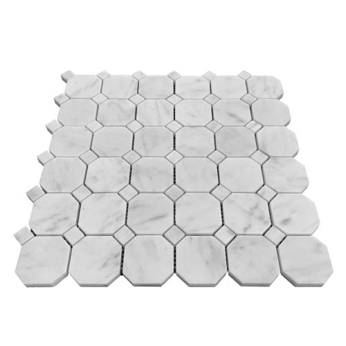 Carrara White Italian Marble Octagon Mosaic Tile Honed