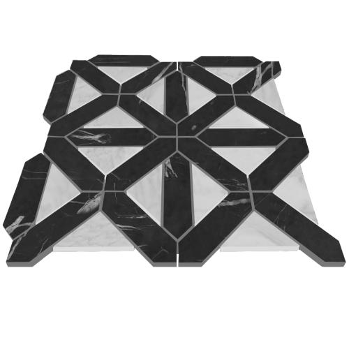 Nero Marquina Black Marble with Carrara White Triangles Geometrica Mosaic Tile Polished