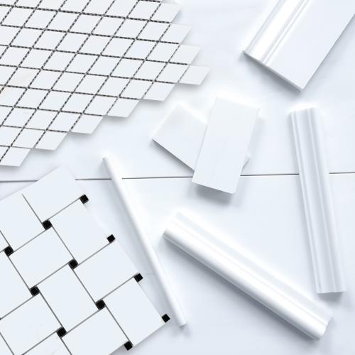 Bianco Dolomite Marble Large Basketweave Mosaic Tile with Nero Marquina Black Dots Polished
