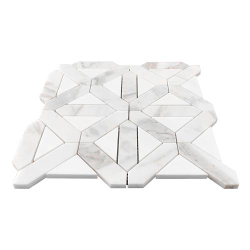 Calacatta Gold Italian Marble with Bianco Dolomite Triangles Geometrica Mosaic Tile Honed