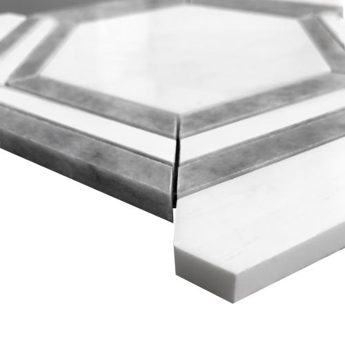 Bianco Dolomite Marble Hexagon with Bardiglio Gray Strips Mosaic Tile Honed