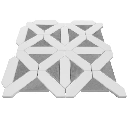 Bianco Dolomite Marble with Bardiglio Gray Triangles Geometrica Mosaic Tile Honed